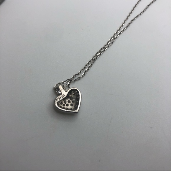 STERLING & Clear / White Cz Puffy Heart Necklace 18” Chain / .5” Pendant - Picture 5 of 10